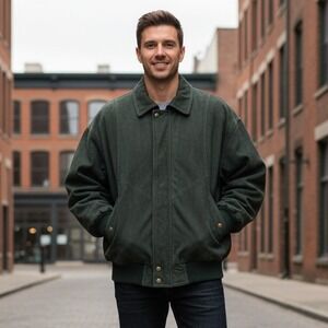 Vtg AB‎ Sport Jacket Men L Leather Full Zip Thinsulate Bomber Lined Winter 90s